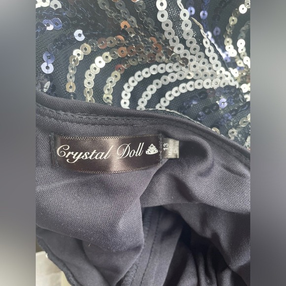 Crystal Doll Navy/Silver Scalloped Sequin OpenBack Bodycon Dress, Small/Medium - Picture 6 of 8